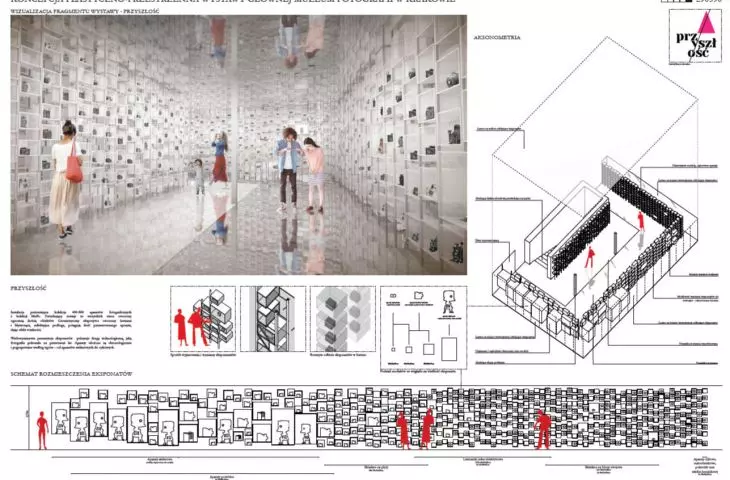 First prize Studio JAZ+Architekci Zmijewski Jaworski Massé. Axonometry and exhibit layout diagram