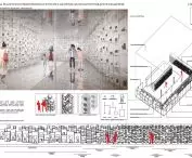 First prize Studio JAZ+Architekci Zmijewski Jaworski Massé. Axonometry and exhibit layout diagram