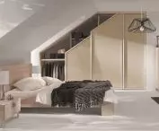 Hinged doors for a closet in a bedroom with bevels