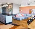 View of the living room, kitchen and dining room
