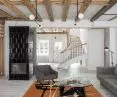 Living room with tiled stove
