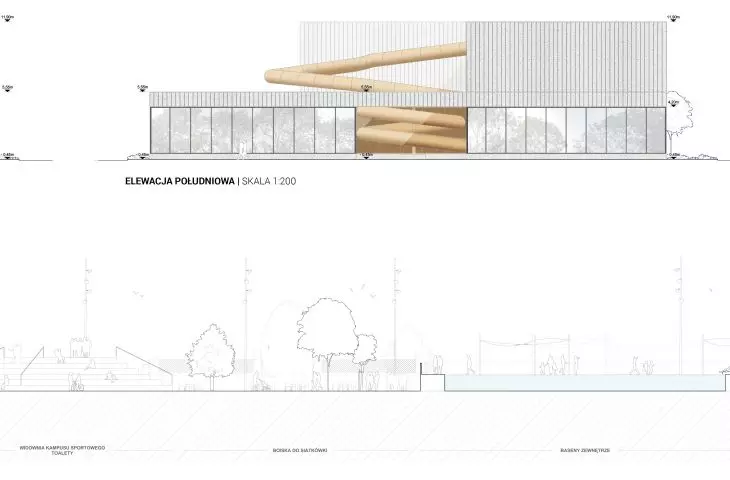 Piaseczno swimming pool project, elevations and sections