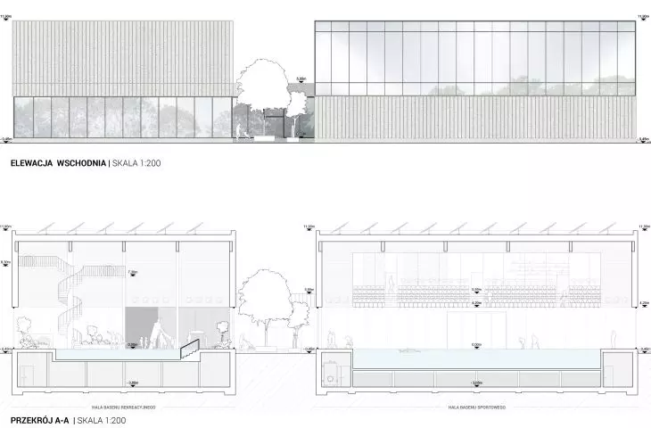 Piaseczno swimming pool project, elevations and sections