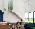Living room with dining room and kitchen