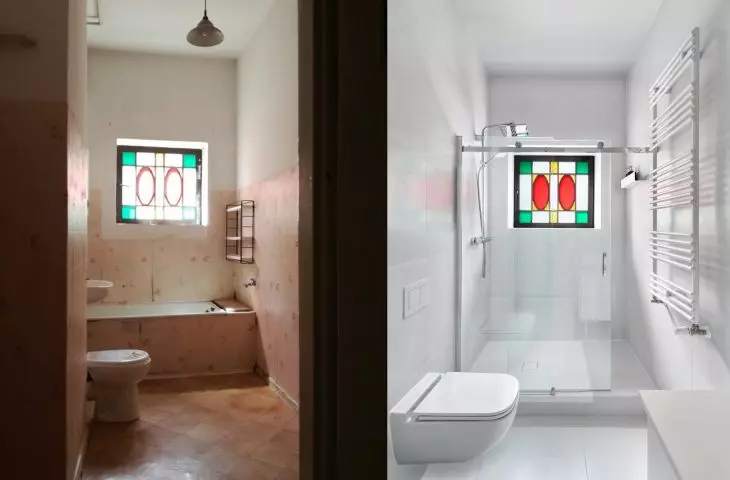 Bathroom before and after renovation