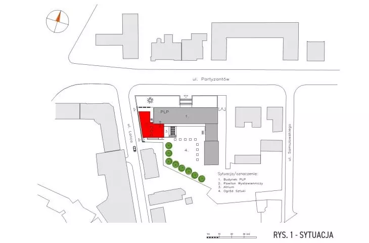 Exhibition pavilion of the high school of fine arts in Olsztyn, situation