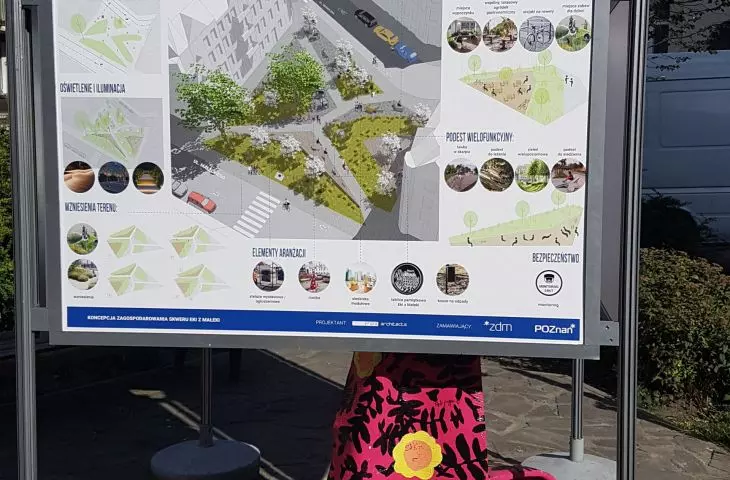 A board with the project to transform Eki square from Malki to Lazarus