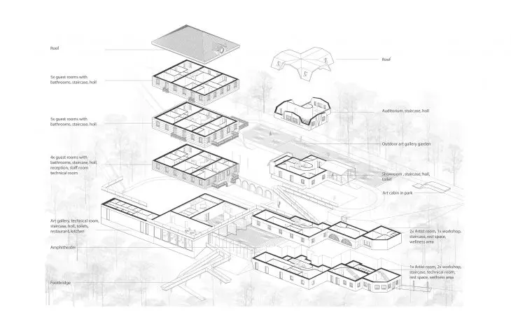 Hotel for artists, axonometry