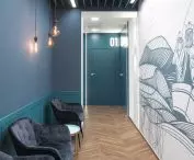 In the waiting room in the hallway