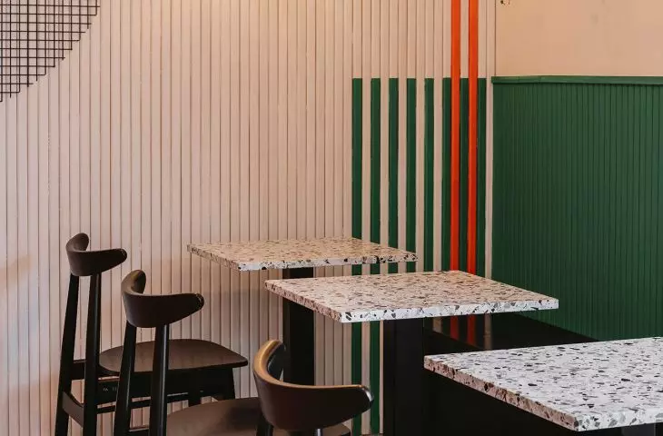 Tables with terrazzo tops