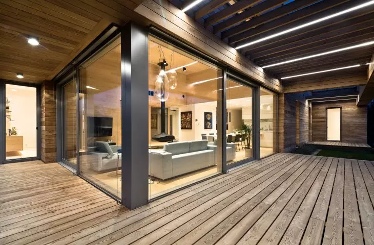 Cedar House, terrace, living room