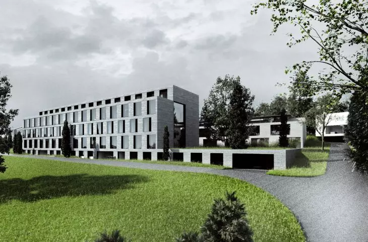 fragment zabudowy osiedla mieszkaniowego w Tbilisi, na wizualizacji domu typu loft