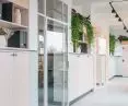 A view of the enclosed coworking areas
