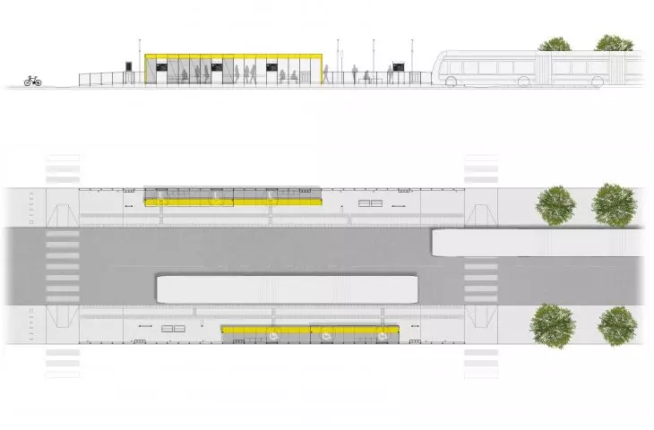 projection and layout of the bus stop