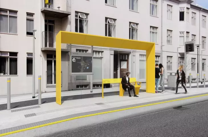 visualization of a bus stop in a heavily urbanized urban fabric, an optional solution