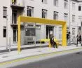 visualization of a bus stop in a heavily urbanized urban fabric, an optional solution