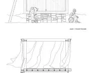Cabin cross-section and view of the closed facade