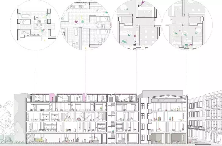Longitudinal cross-section of a Lodz townhouse
