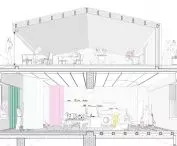 Cross section of the outbuilding with business and office work space