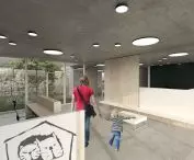 The central front pavilion contains the entrance area with waiting room, secretariat, adoption room and education room