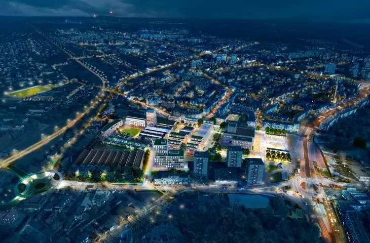 Nowe centrum Dąbrowy Górniczej widok w nocy