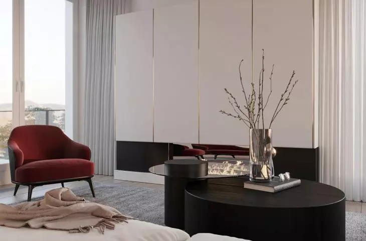 Gold elements complete the interior