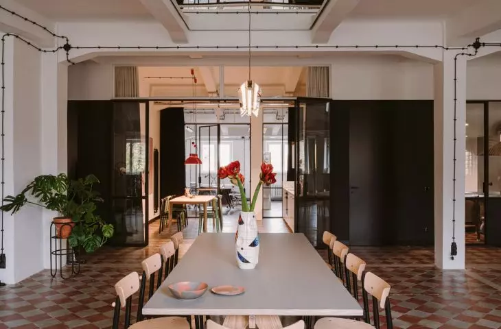Original flooring completes the space