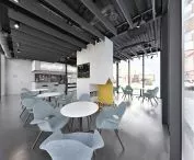 Interior of the cafe overlooking the square