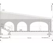 Cross-section overlooking the reinforced concrete arcade
