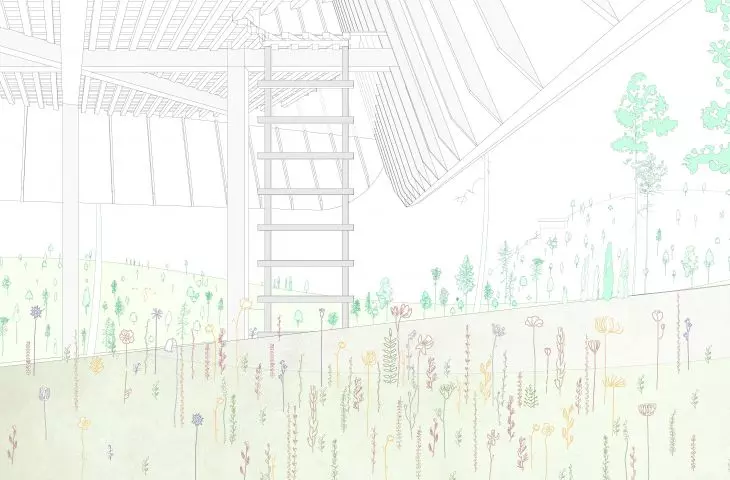 Entering the meditation cabin