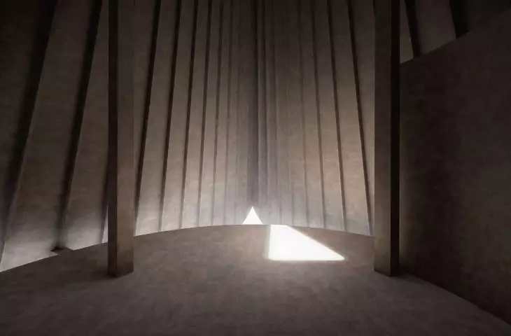 Inside the cabin, light comes in from a gap around the floor