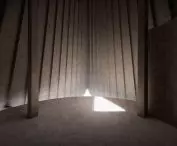 Inside the cabin, light comes in from a gap around the floor