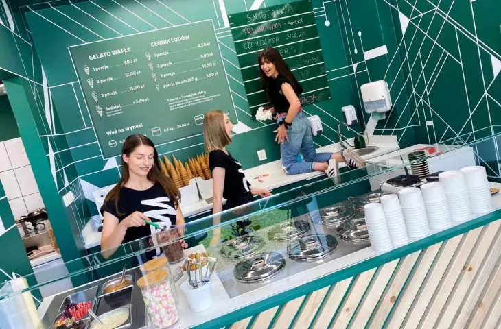 At the Gelato Studio ice cream shop in Siemianowice Slaskie, the color green is king