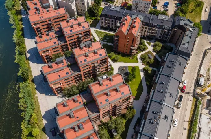 Riverview housing estate in Gdansk, bird's eye view