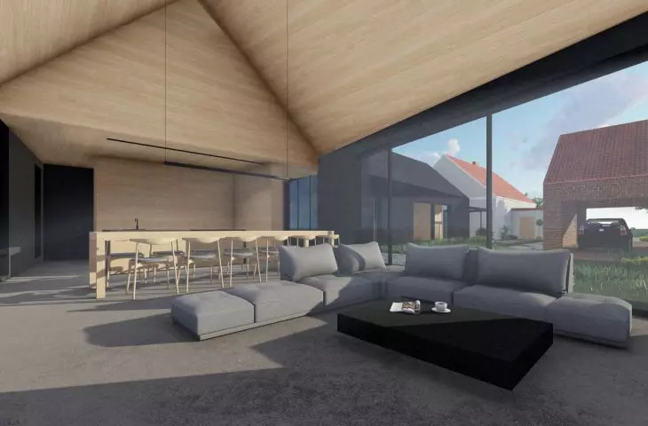 living room with dining room