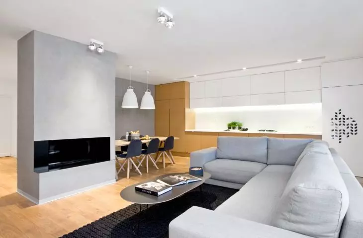 spacious living room with kitchen