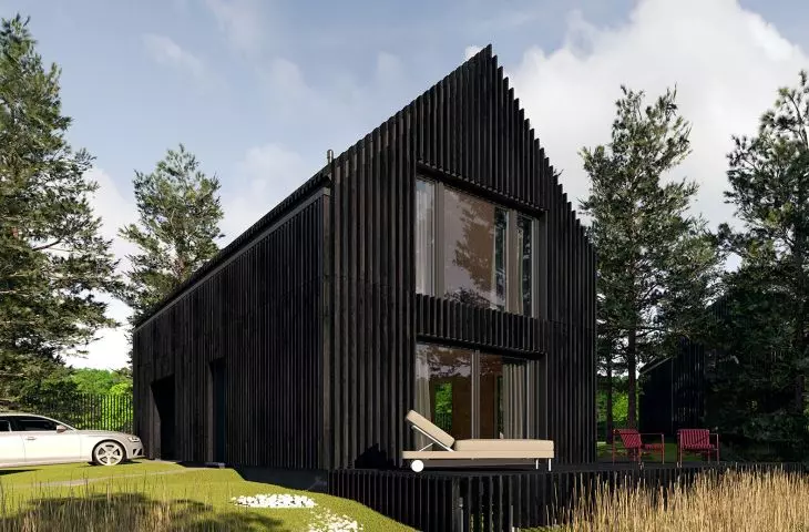 Dark façade and large glazed areas