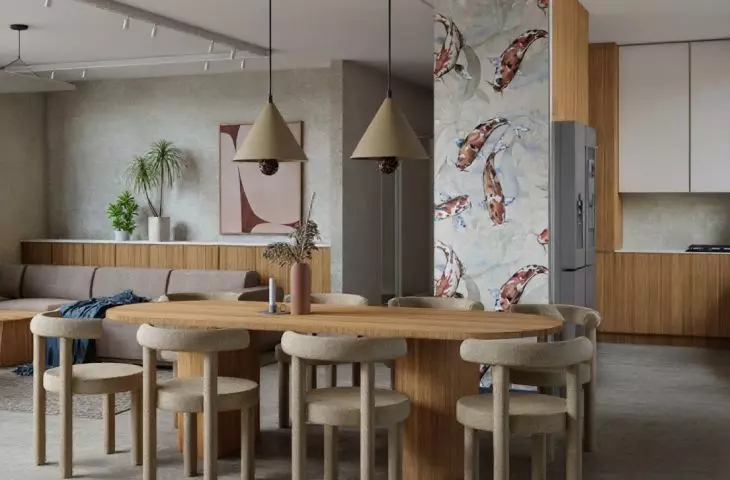 Kolorowe Japandi - projekt wnętrza domu na Podlasiu