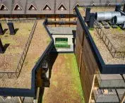 Flat green roofs of the hotel
