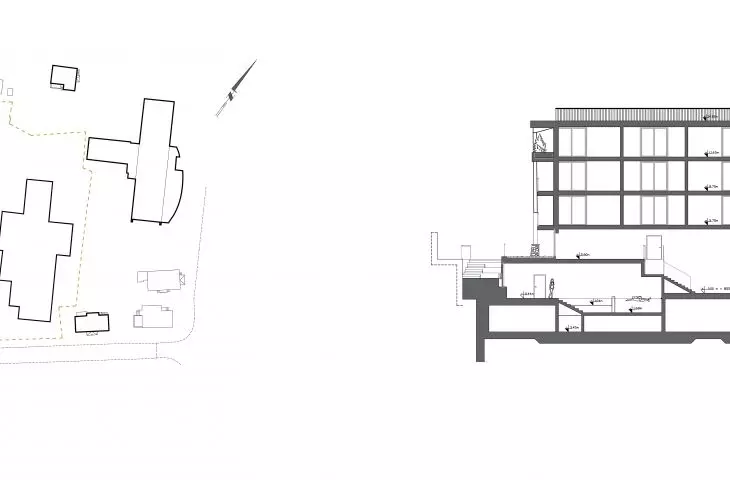 Location and cross-section of the hotel 