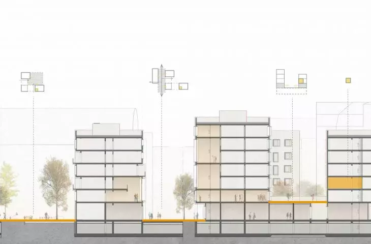Przekrój projektowanych budynków