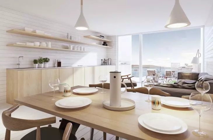 Interior of the kitchen, sea view
