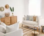 Living room space in bright colors