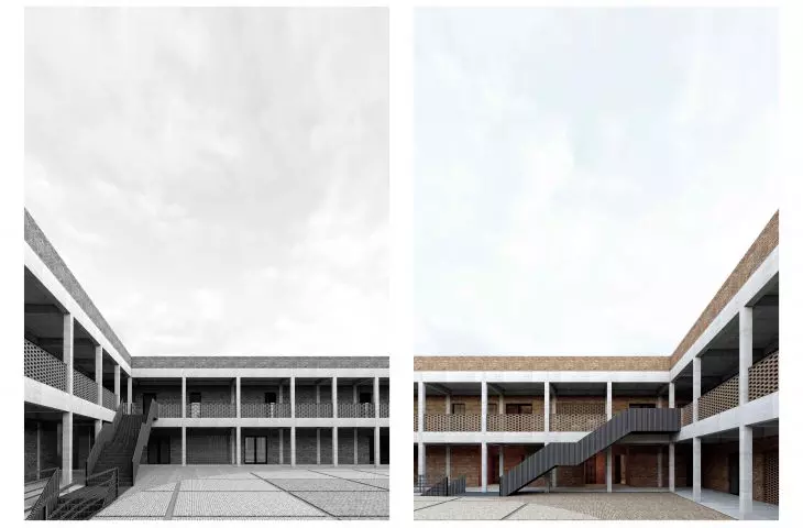 Obiekt nawiązuje do do architektury typowych szkół sudańskich