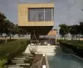 A house with a waterfall