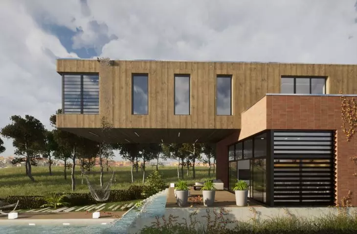 Wood and brick facade