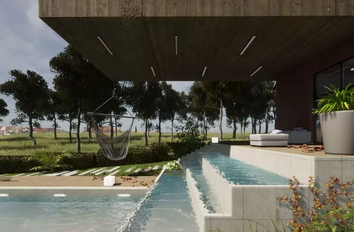 Shaded part of the terrace and pool