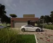 House with waterfall, garage