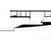House with waterfall, cross-section