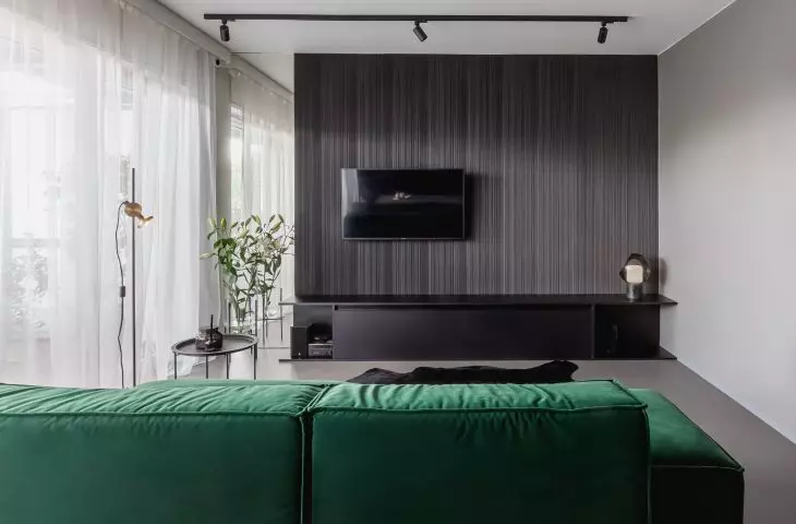 Living room and green sofa